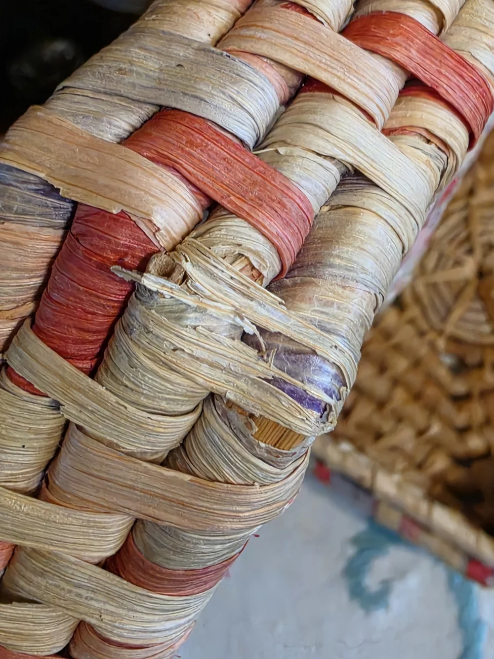 Handwoven Hexagon Storage Basket in Multicolor and Natural